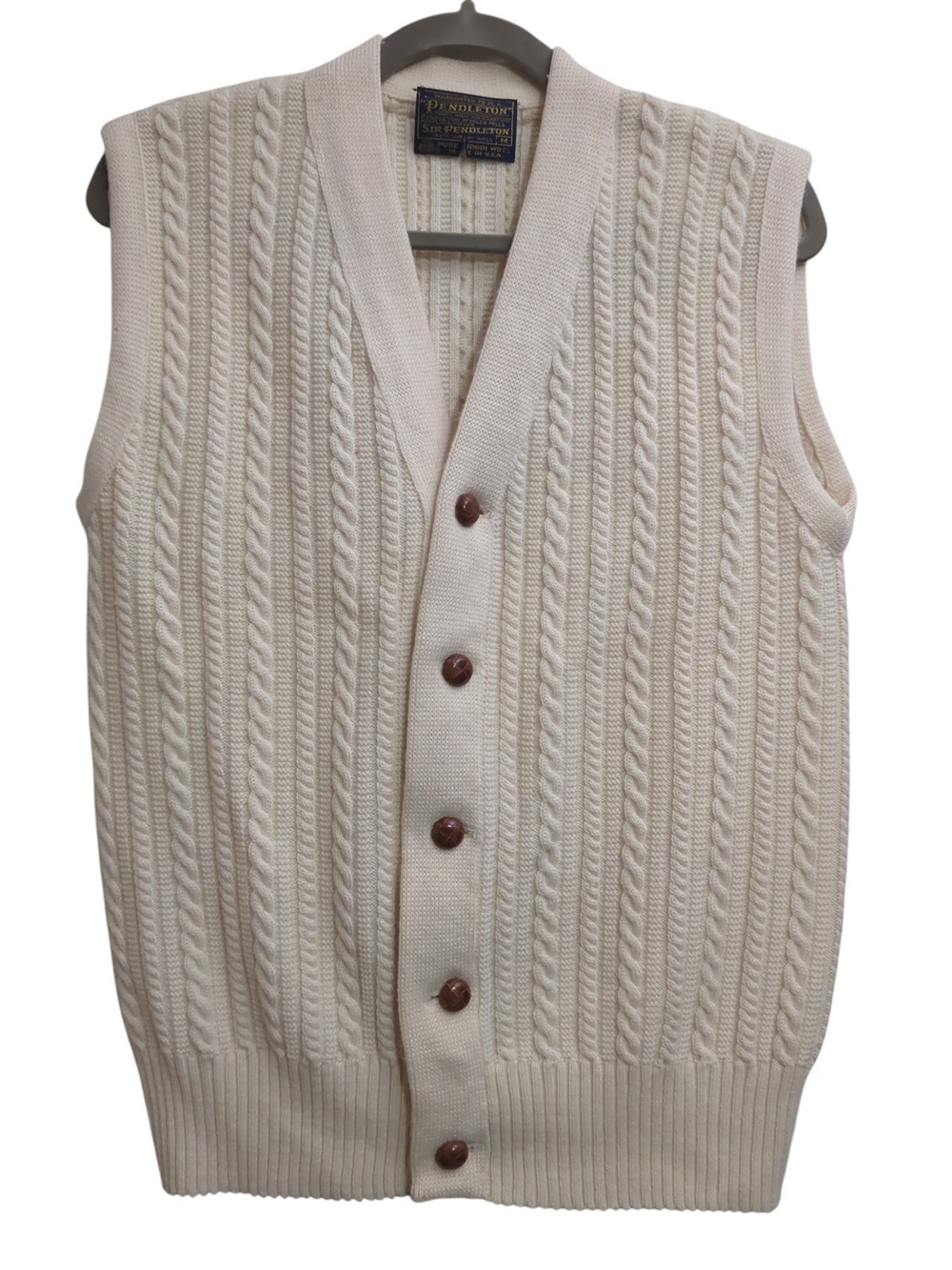 Vintage Pendleton Sir Pendleton Wool Cable Knit Sweater Vest Cream Men's Size M